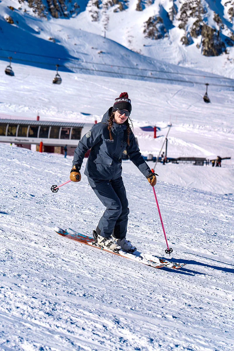 Carved turn on a groomed slope