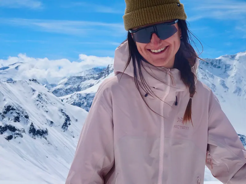 A smile at the top, with the ski area behind